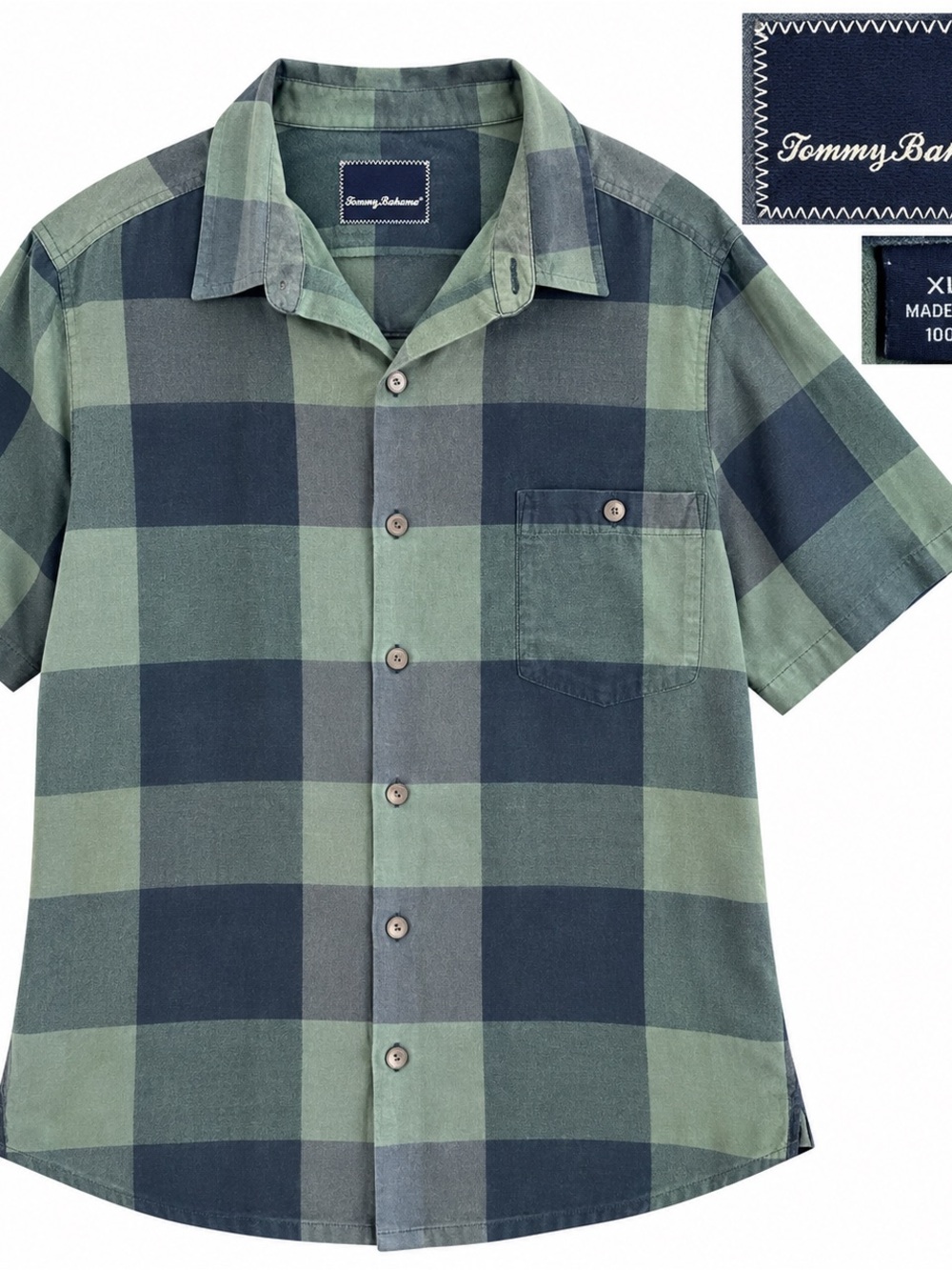 Tommy Bahama Green Buffalo Check Short-Sleeve Button-Down Shirt